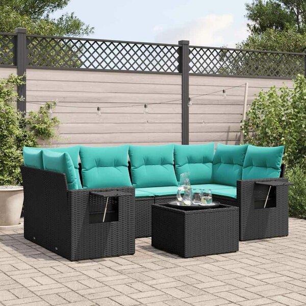 VidaXL 7 db fekete polyrattan kerti kanapégarnitúra párnákkal