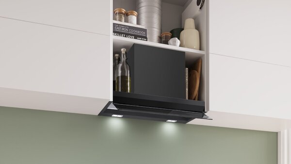Bosch Serie 6, integrált kialakítású páraelszívó, 60 cm, Fekete üveg, Fekete, DBB67DP60