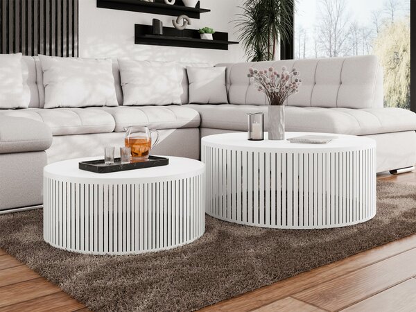 Dohányzóasztal szett Prunis, Fém, Laminált forgácslap, 30cm, Fehér