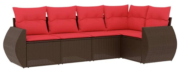 VidaXL 5 db barna polyrattan kerti kanapégarnitúra párnákkal