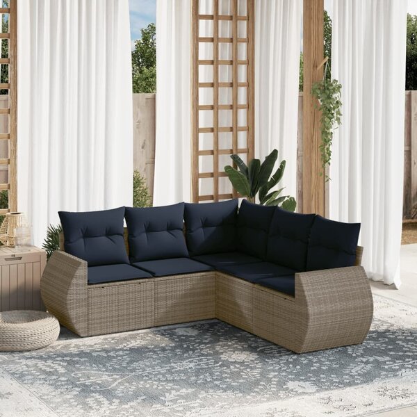 VidaXL 5 db szürke polyrattan kerti kanapégarnitúra párnákkal