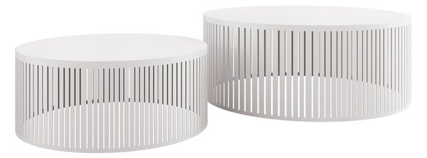 Dohányzóasztal szett Prunis, Fém, Laminált forgácslap, 30cm, Fehér
