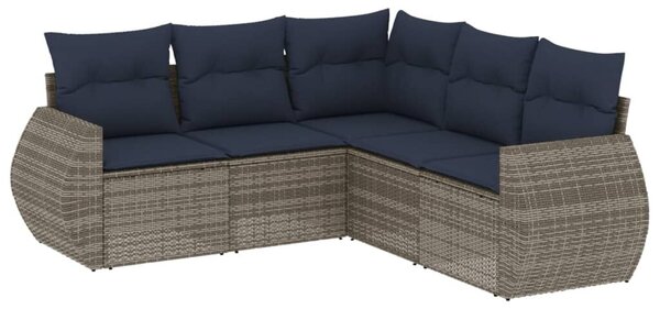 VidaXL 5 db szürke polyrattan kerti kanapégarnitúra párnákkal