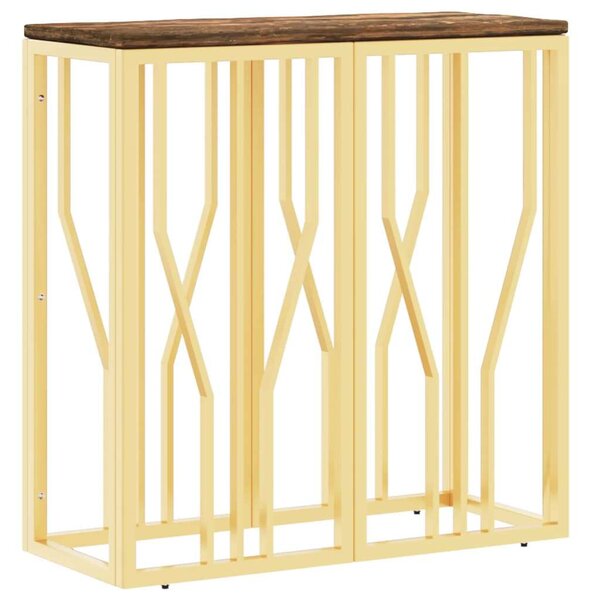 Modern Arany Tálalóasztal - Fa és Rozsdamentes Acél - 70x30x70 cm