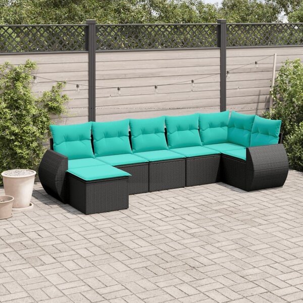VidaXL 7 db fekete polyrattan kerti kanapégarnitúra párnákkal