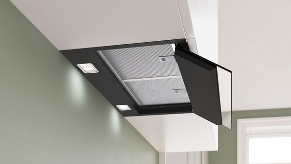 Bosch Serie 6, integrált kialakítású páraelszívó, 60 cm, Fekete üveg, Fekete, DBB67DP60