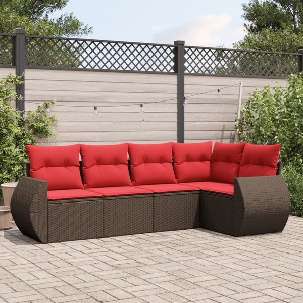 VidaXL 5 db barna polyrattan kerti kanapégarnitúra párnákkal