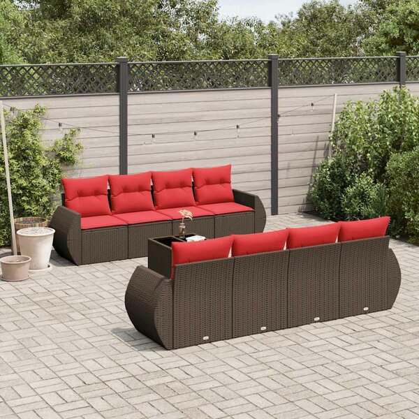 VidaXL 9 db barna polyrattan kerti kanapégarnitúra párnákkal