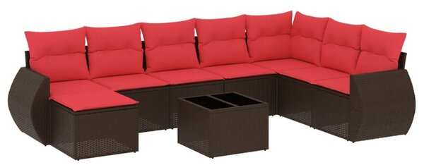 VidaXL 9 db barna polyrattan kerti kanapégarnitúra párnákkal