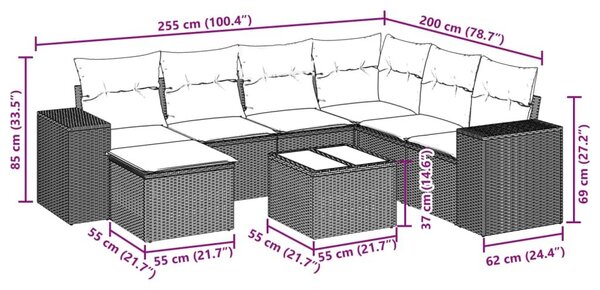 VidaXL 8 db fekete polyrattan kerti kanapégarnitúra párnákkal