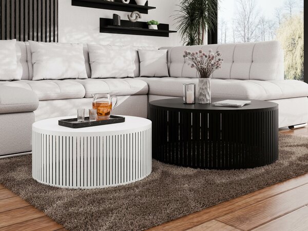 Dohányzóasztal szett Prunis, Laminált forgácslap, Fém, 30cm, Fekete, Fehér