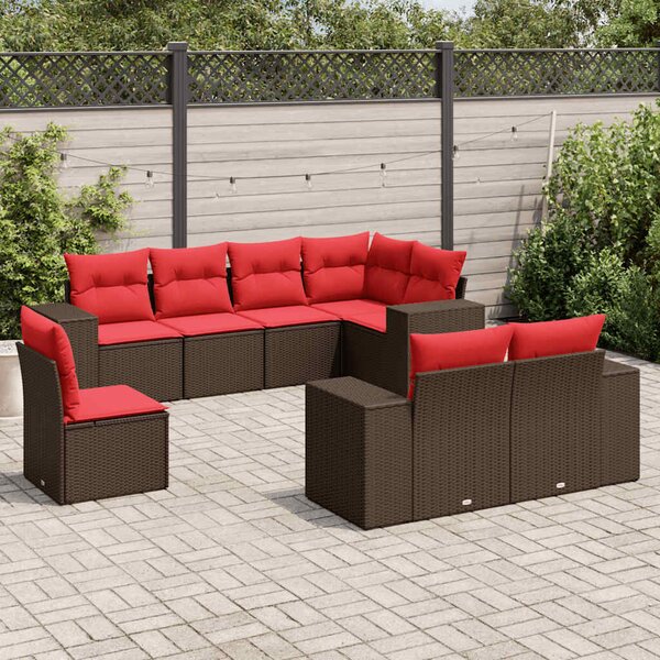 VidaXL 8 db barna polyrattan kerti kanapégarnitúra párnákkal