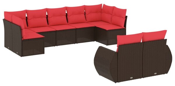VidaXL 9 db barna polyrattan kerti kanapégarnitúra párnákkal