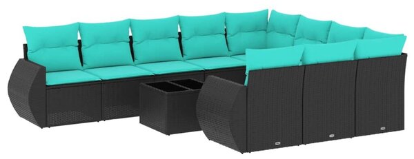 VidaXL 11 db fekete polyrattan kerti kanapégarnitúra párnákkal