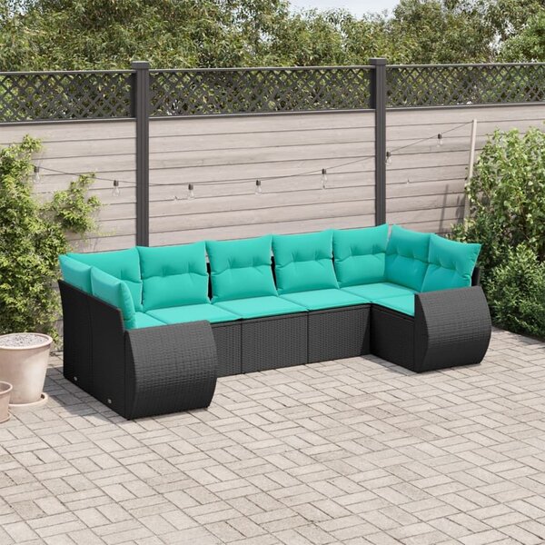 VidaXL 7 db fekete polyrattan kerti kanapégarnitúra párnákkal