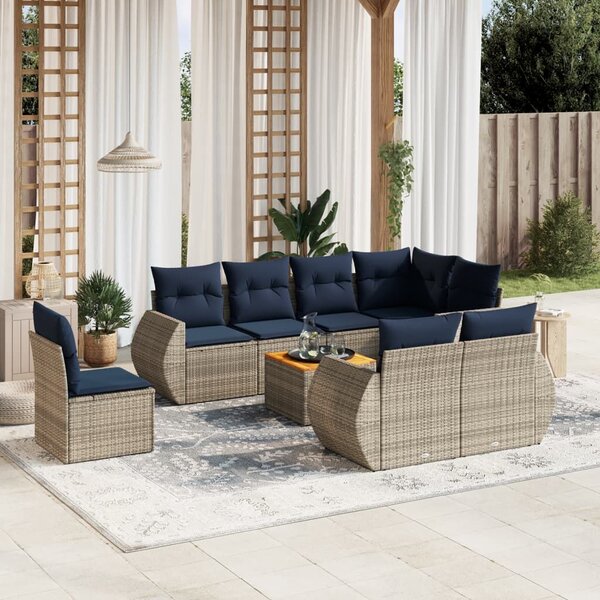 VidaXL 9 db szürke polyrattan kerti kanapégarnitúra párnákkal