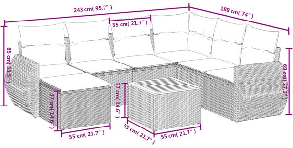 VidaXL 8 db szürke polyrattan kerti kanapégarnitúra párnákkal