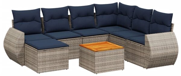 VidaXL 8 db szürke polyrattan kerti kanapégarnitúra párnákkal