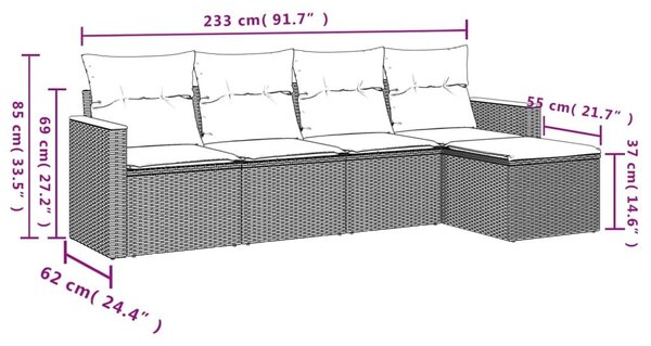 VidaXL 5 db szürke polyrattan kerti kanapégarnitúra párnákkal