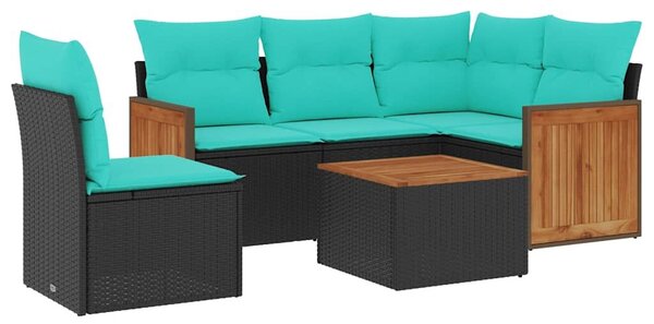 VidaXL 6 db fekete polyrattan kerti kanapégarnitúra párnákkal