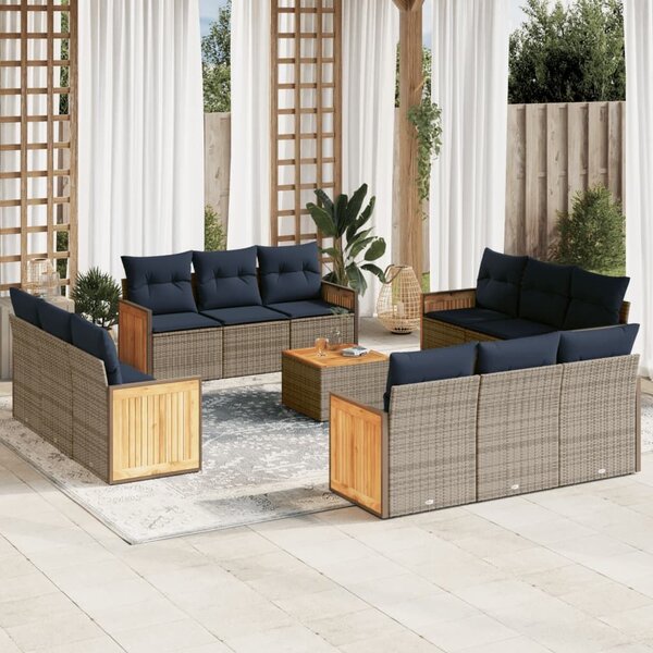 VidaXL 13 db szürke polyrattan kerti kanapégarnitúra párnákkal