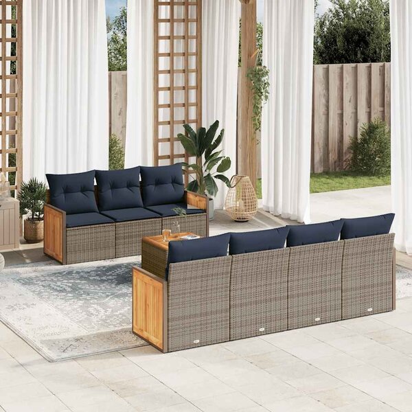 VidaXL 8 db szürke polyrattan kerti kanapégarnitúra párnákkal
