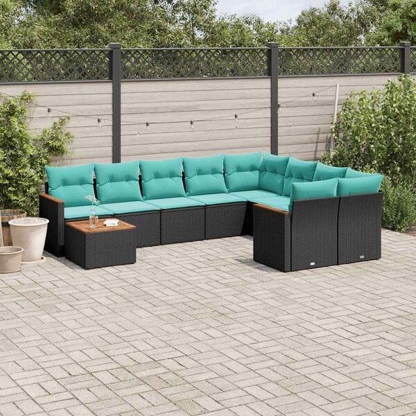VidaXL 10 db fekete polyrattan kerti kanapégarnitúra párnákkal