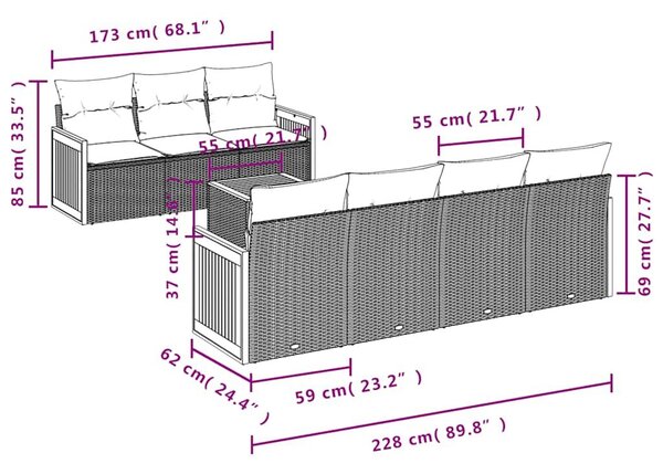 VidaXL 8 db szürke polyrattan kerti kanapégarnitúra párnákkal