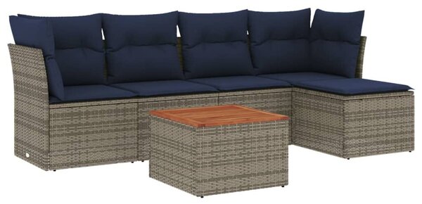 VidaXL 6 db szürke polyrattan kerti kanapégarnitúra párnákkal