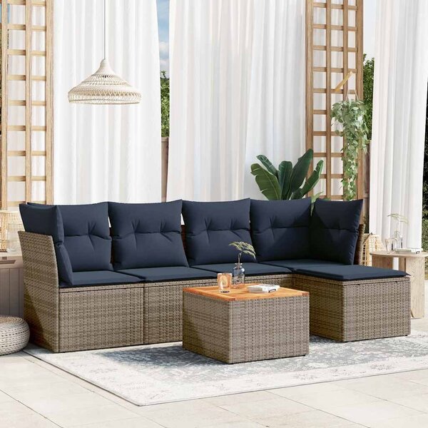 VidaXL 6 db szürke polyrattan kerti kanapégarnitúra párnákkal