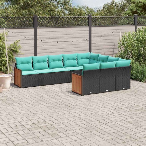 VidaXL 10 db fekete polyrattan kerti kanapégarnitúra párnákkal