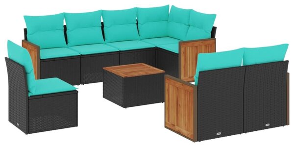 VidaXL 9 db fekete polyrattan kerti kanapégarnitúra párnákkal