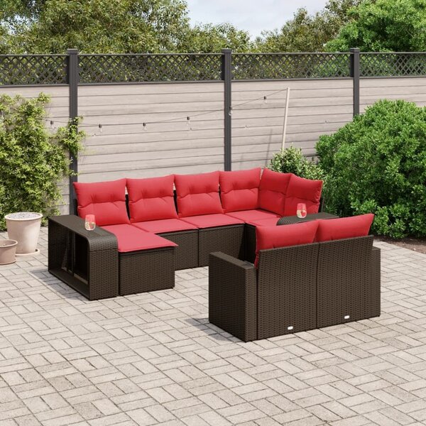 VidaXL 10 db barna polyrattan kerti kanapégarnitúra párnákkal