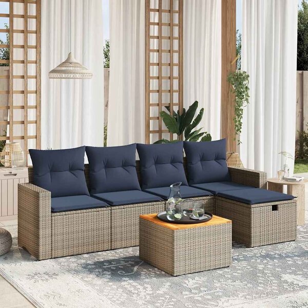 VidaXL 6 db szürke polyrattan kerti kanapégarnitúra párnákkal