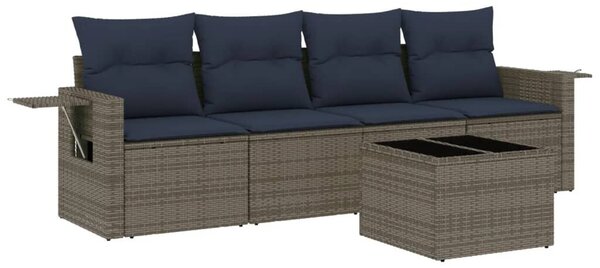 VidaXL 5 db szürke polyrattan kerti kanapégarnitúra párnákkal