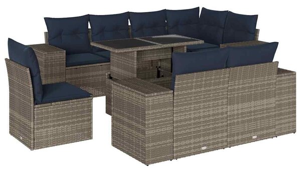 VidaXL 9 db szürke polyrattan kerti kanapégarnitúra párnákkal