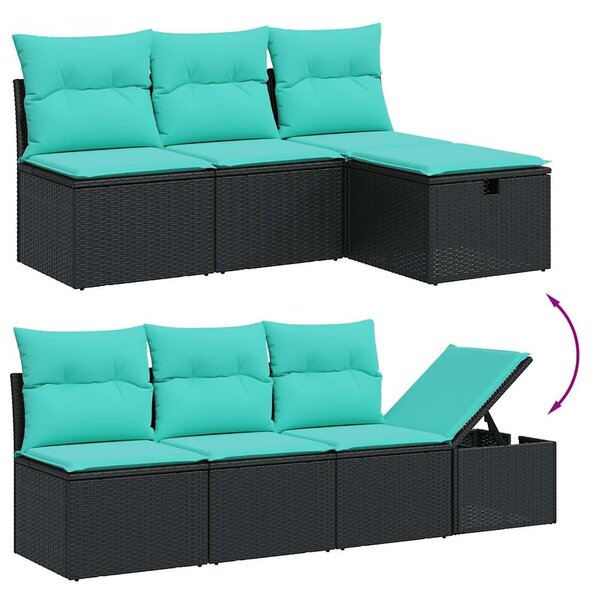 VidaXL 8 db fekete polyrattan kerti kanapégarnitúra párnákkal