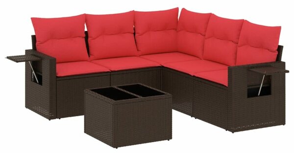 VidaXL 6 db barna polyrattan kerti kanapégarnitúra párnákkal