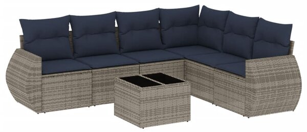 VidaXL 7 db szürke polyrattan kerti kanapégarnitúra párnákkal