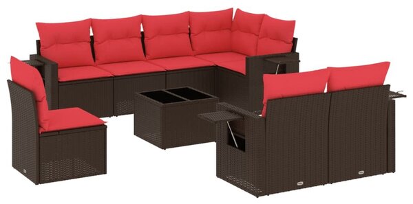 VidaXL 9 db barna polyrattan kerti kanapégarnitúra párnákkal