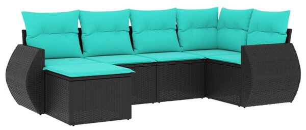 VidaXL 6 db fekete polyrattan kerti kanapégarnitúra párnákkal