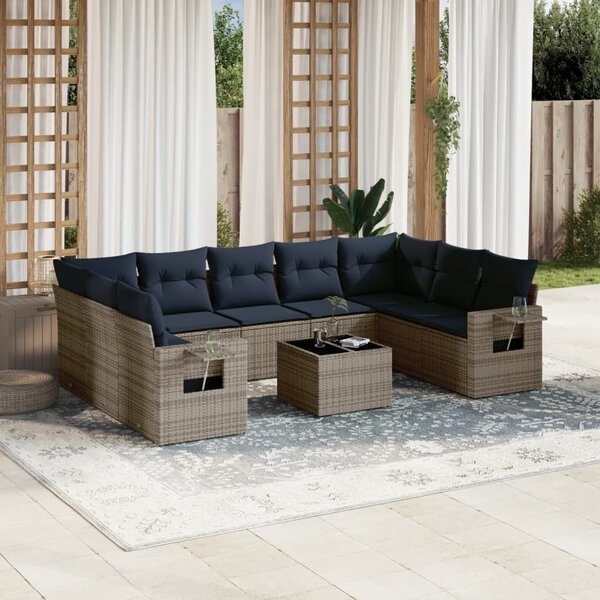 VidaXL 10 db szürke polyrattan kerti kanapégarnitúra párnákkal
