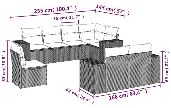 VidaXL 8 db szürke polyrattan kerti kanapégarnitúra párnákkal