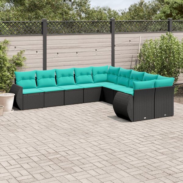 VidaXL 10 db fekete polyrattan kerti kanapégarnitúra párnákkal
