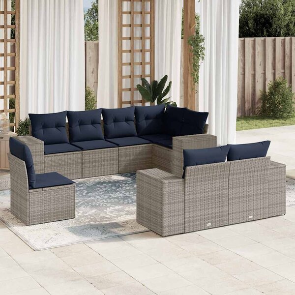 VidaXL 8 db szürke polyrattan kerti kanapégarnitúra párnákkal
