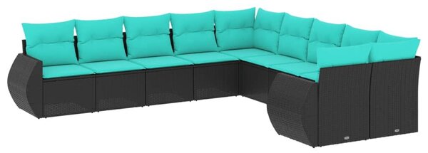 VidaXL 10 db fekete polyrattan kerti kanapégarnitúra párnákkal