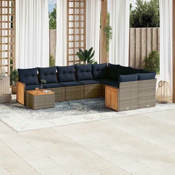 VidaXL 10 db szürke polyrattan kerti kanapégarnitúra párnákkal