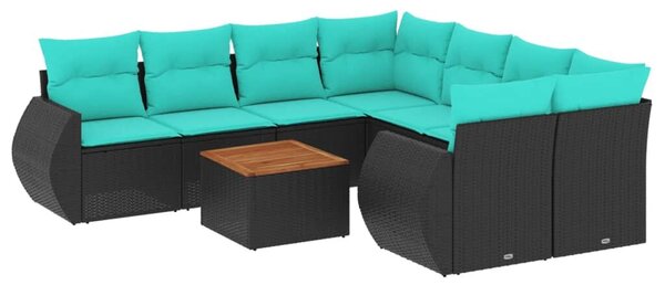 VidaXL 9 db fekete polyrattan kerti kanapégarnitúra párnákkal