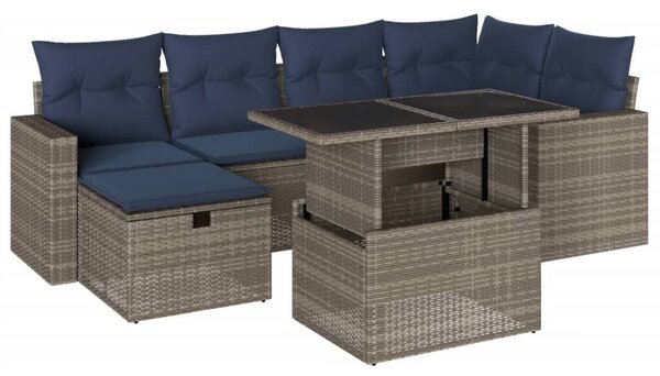 VidaXL 7 db szürke polyrattan kerti kanapégarnitúra párnákkal