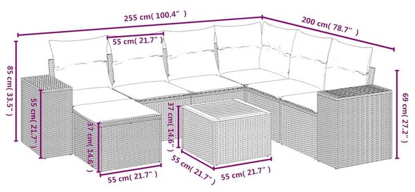 VidaXL 8 db fekete polyrattan kerti kanapégarnitúra párnákkal